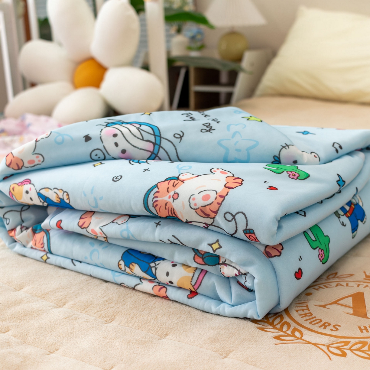 91家纺网 家纺一手货源 找家纺 欣宜家纺 2025新款母婴级卡通冰淇淋夏被夏凉空调冰丝薄款被芯可机洗凉感丝冰皮被子 被子被芯 摇滚猫