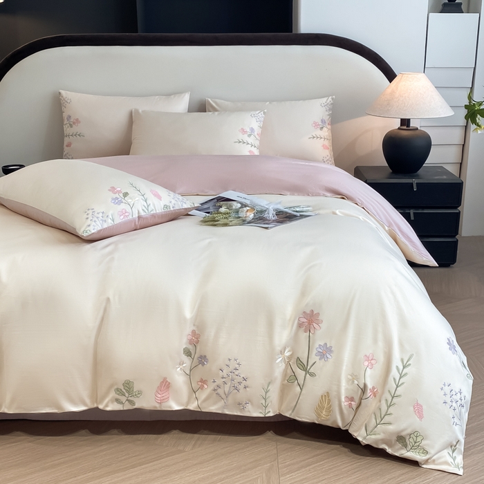 91家纺网 家纺一手货源 找家纺 （总）欣宜家纺 2025新款全棉长绒棉刺绣绣花款纯棉四件套高端礼盒款-洛可系列