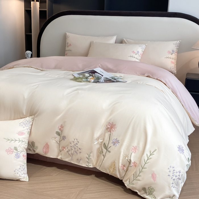 91家纺网 家纺一手货源 找家纺 （总）欣宜家纺 2025新款全棉长绒棉刺绣绣花款纯棉四件套高端礼盒款-洛可系列