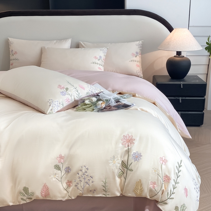 91家纺网 家纺一手货源 找家纺 （总）欣宜家纺 2025新款全棉长绒棉刺绣绣花款纯棉四件套高端礼盒款-洛可系列