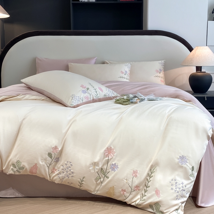 91家纺网 家纺一手货源 找家纺 （总）欣宜家纺 2025新款全棉长绒棉刺绣绣花款纯棉四件套高端礼盒款-洛可系列