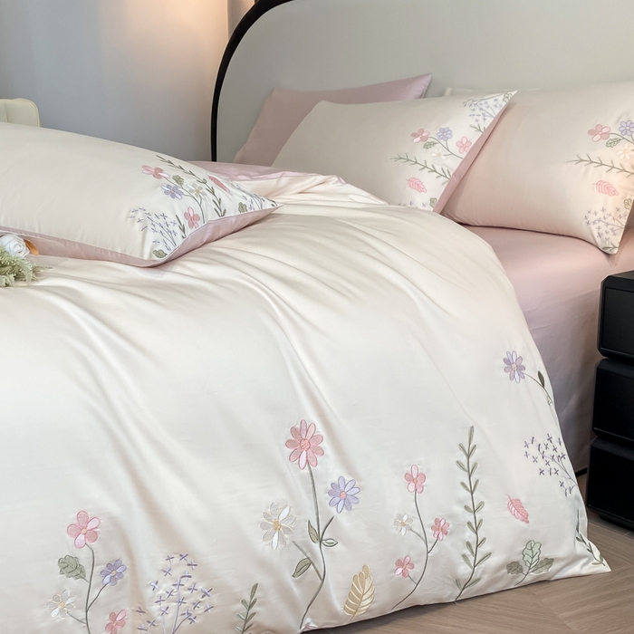 91家纺网 家纺一手货源 找家纺 （总）欣宜家纺 2025新款全棉长绒棉刺绣绣花款纯棉四件套高端礼盒款-洛可系列