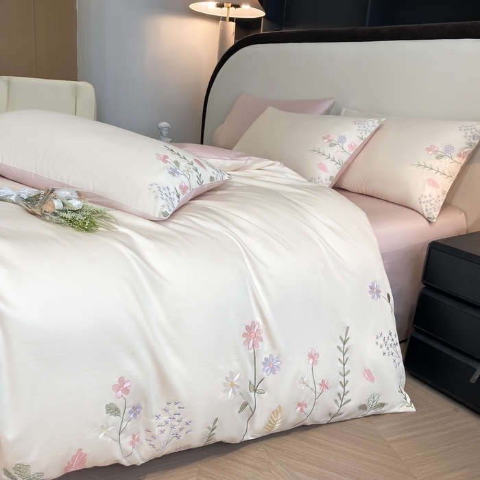 91家纺网 家纺一手货源 找家纺 （总）欣宜家纺 2025新款全棉长绒棉刺绣绣花款纯棉四件套高端礼盒款-洛可系列