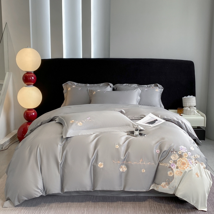 欣宜家纺 2025新款纯棉全棉长绒棉刺绣绣花高端礼盒四件套-梦境 梦境迷雾灰