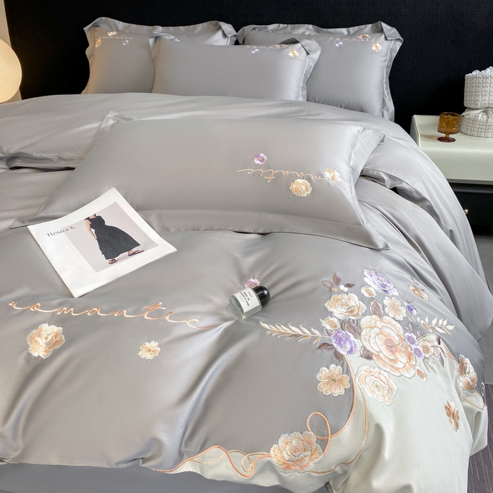 91家纺网 家纺一手货源 找家纺 欣宜家纺 2025新款纯棉全棉长绒棉刺绣绣花高端礼盒四件套-梦境 梦境迷雾灰