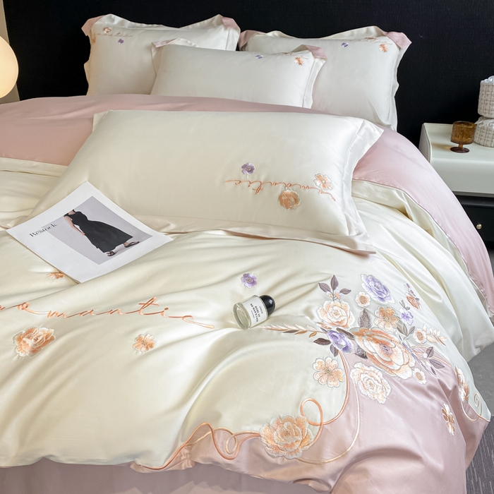 91家纺网 家纺一手货源 找家纺 欣宜家纺 2025新款纯棉全棉长绒棉刺绣绣花高端礼盒四件套-梦境 梦境奶昔白