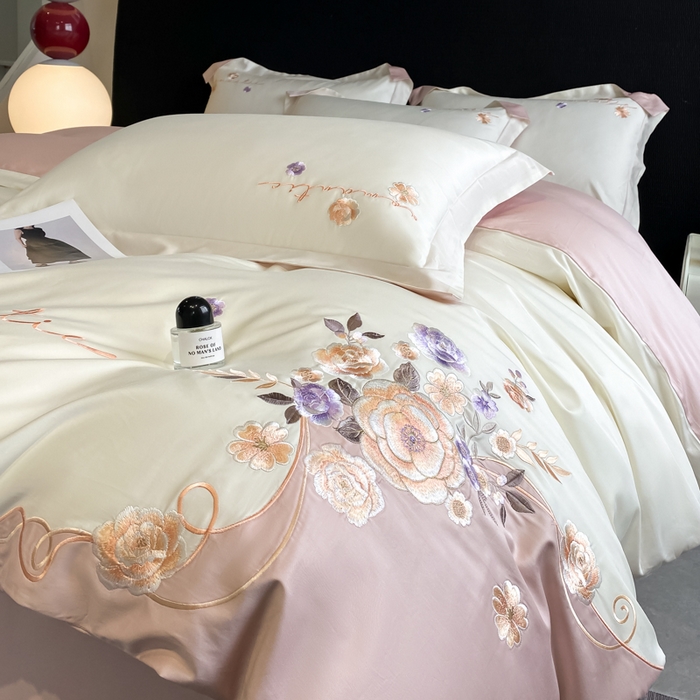 91家纺网 家纺一手货源 找家纺 欣宜家纺 2025新款纯棉全棉长绒棉刺绣绣花高端礼盒四件套-梦境 梦境奶昔白