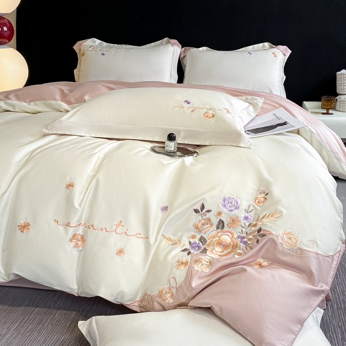 91家纺网 家纺一手货源 找家纺 欣宜家纺 2025新款纯棉全棉长绒棉刺绣绣花高端礼盒四件套-梦境 梦境奶昔白