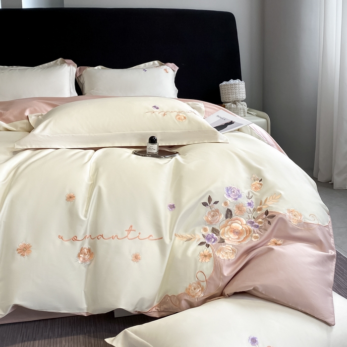 91家纺网 家纺一手货源 找家纺 欣宜家纺 2025新款纯棉全棉长绒棉刺绣绣花高端礼盒四件套-梦境 梦境奶昔白