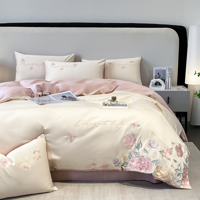 91家纺网 家纺一手货源 找家纺 （总）欣宜家纺 2025新款纯棉全棉长绒棉刺绣绣花四件套高端礼盒款-爱丽丝