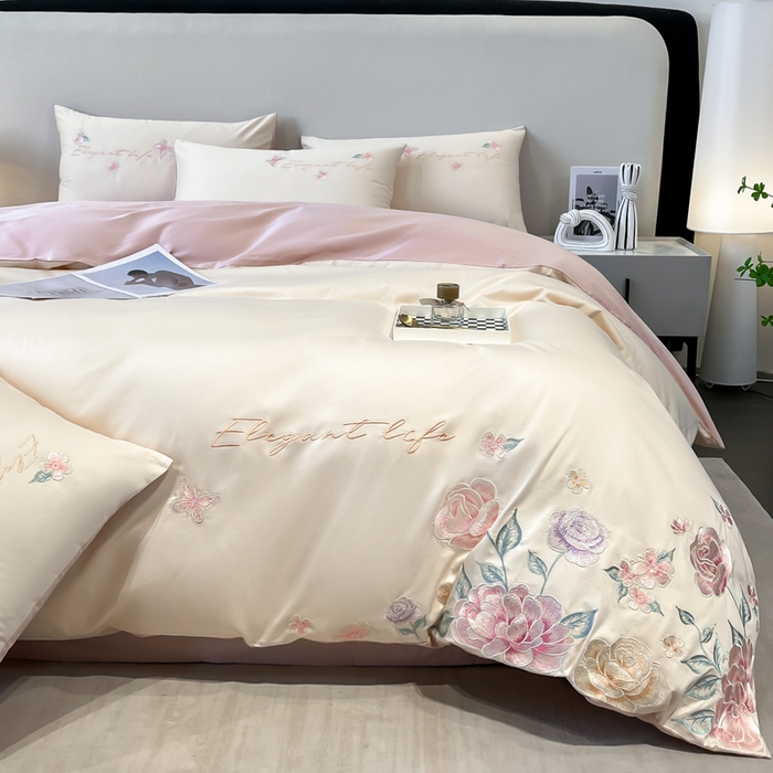 91家纺网 家纺一手货源 找家纺 （总）欣宜家纺 2025新款纯棉全棉长绒棉刺绣绣花四件套高端礼盒款-爱丽丝