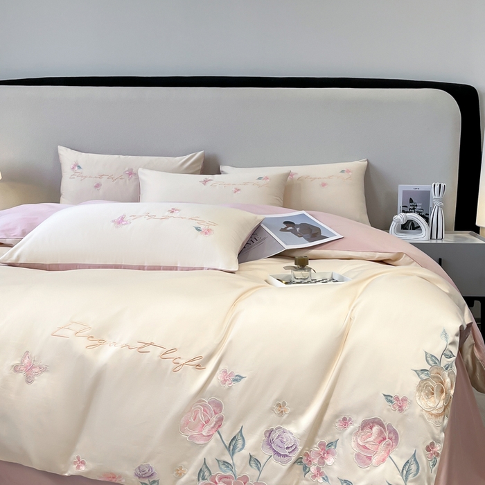 91家纺网 家纺一手货源 找家纺 （总）欣宜家纺 2025新款纯棉全棉长绒棉刺绣绣花四件套高端礼盒款-爱丽丝