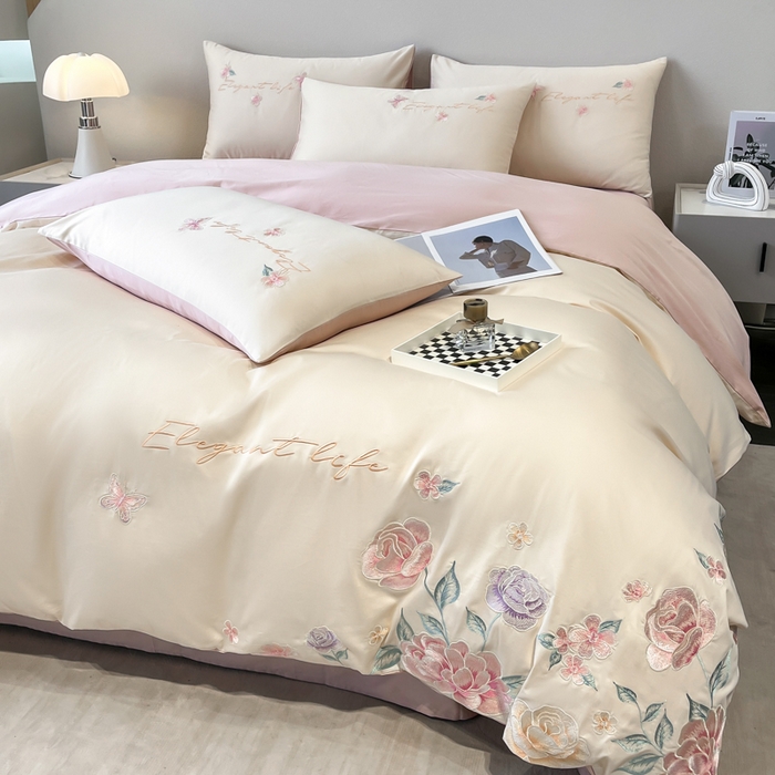 91家纺网 家纺一手货源 找家纺 （总）欣宜家纺 2025新款纯棉全棉长绒棉刺绣绣花四件套高端礼盒款-爱丽丝