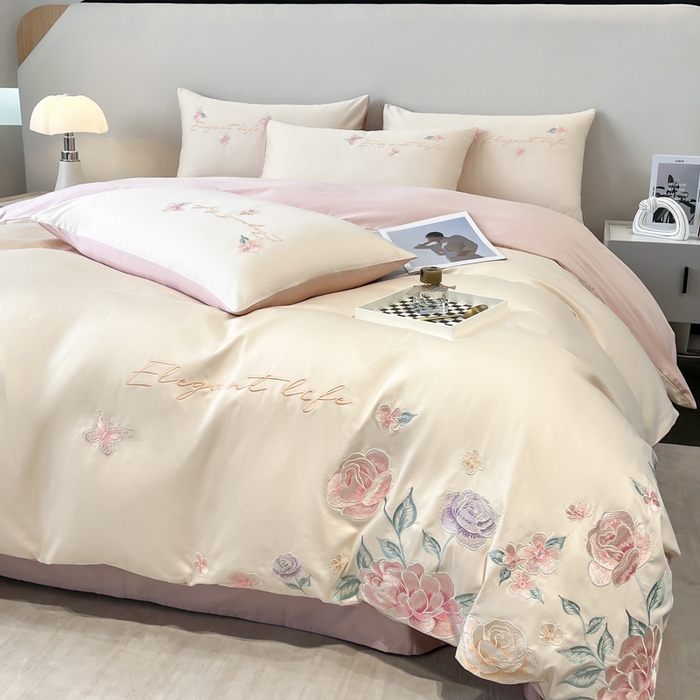 91家纺网 家纺一手货源 找家纺 （总）欣宜家纺 2025新款纯棉全棉长绒棉刺绣绣花四件套高端礼盒款-爱丽丝