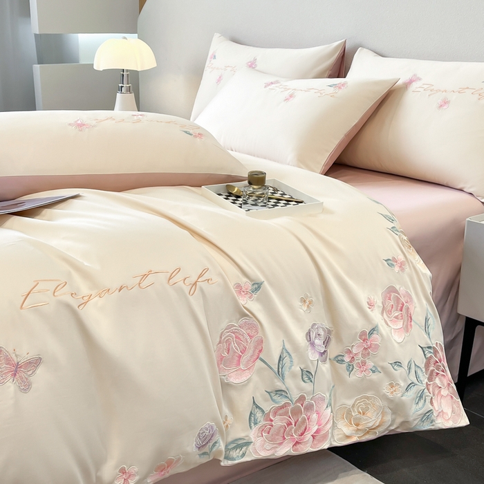 91家纺网 家纺一手货源 找家纺 （总）欣宜家纺 2025新款纯棉全棉长绒棉刺绣绣花四件套高端礼盒款-爱丽丝