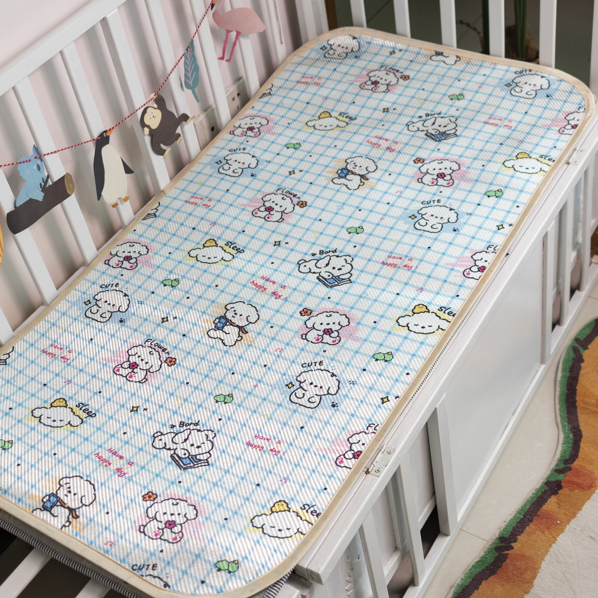 91家纺网 家纺一手货源 找家纺 欣宜家纺 2025新款可爱卡通儿童冰藤席 波点狗