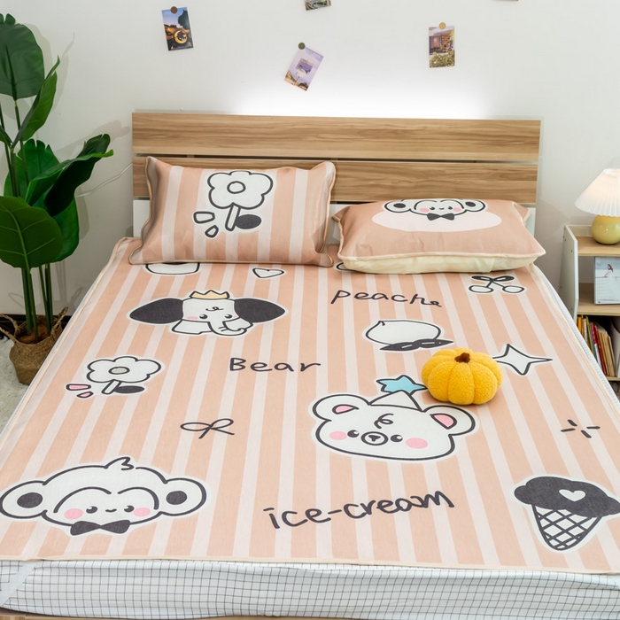 欣宜家纺 2025新款母婴级夏季新款小清新数码印花凉感冰丝席三件套空调席（有质检报告） 动物乐园