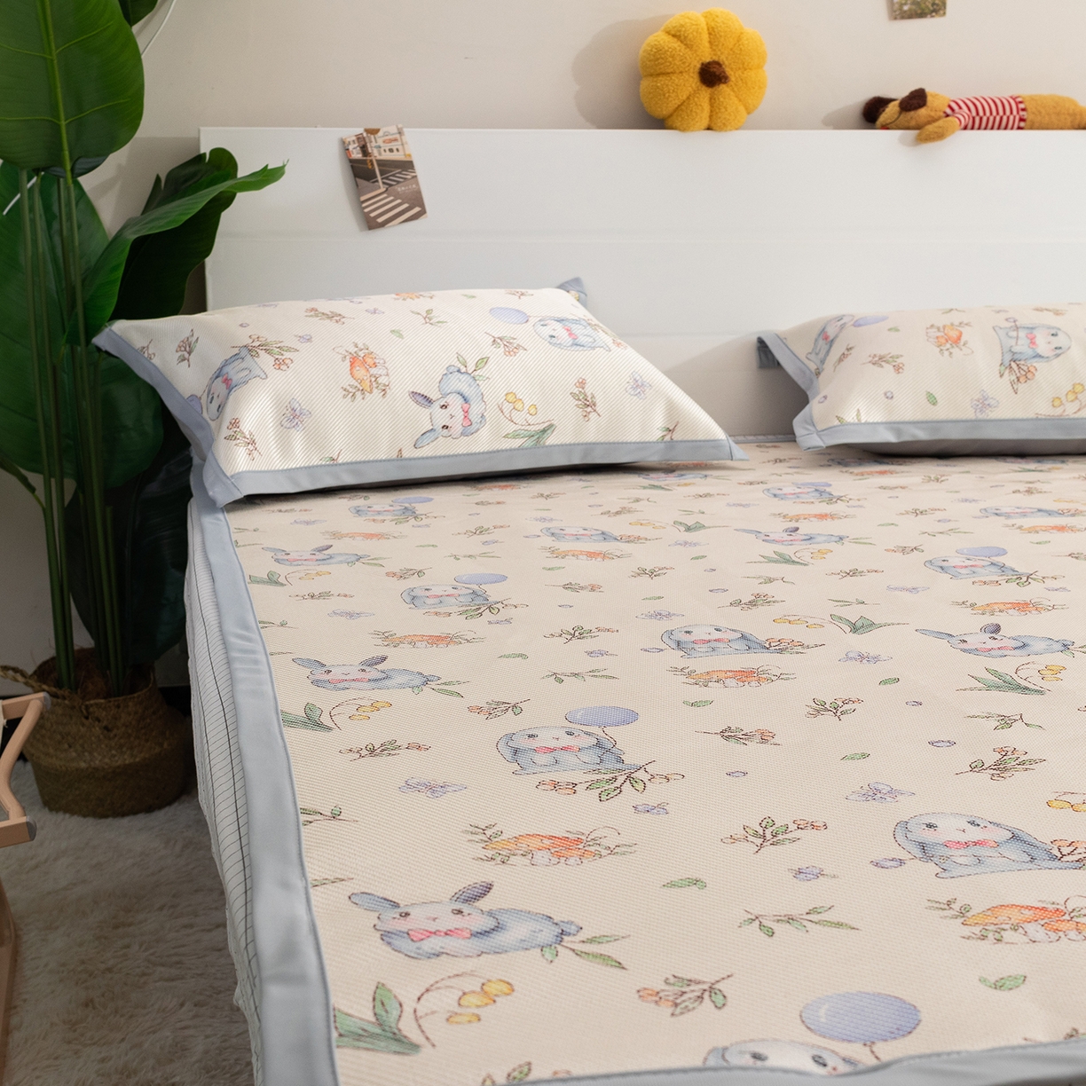 91家纺网 家纺一手货源 找家纺 欣宜家纺 2025新款夏季新款养生藤席冰藤席冰丝席空调席可机洗（提供质检报告） 草丛兔