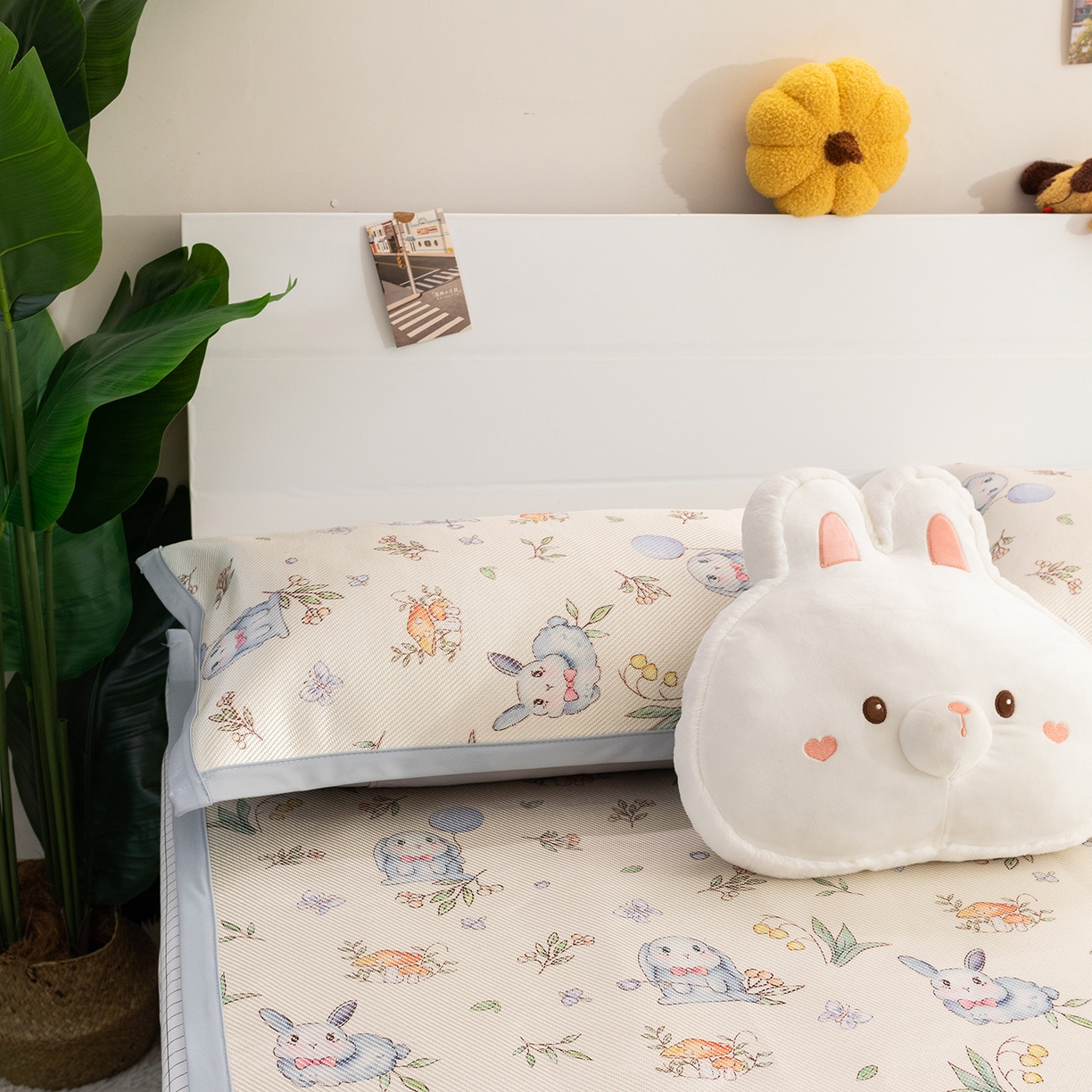 91家纺网 家纺一手货源 找家纺 欣宜家纺 2025新款夏季新款养生藤席冰藤席冰丝席空调席可机洗（提供质检报告） 草丛兔