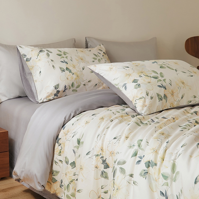 91家纺网 家纺一手货源 找家纺 欣宜家纺 2025新款60支长绒棉数码印花系列四件套 白玉兰