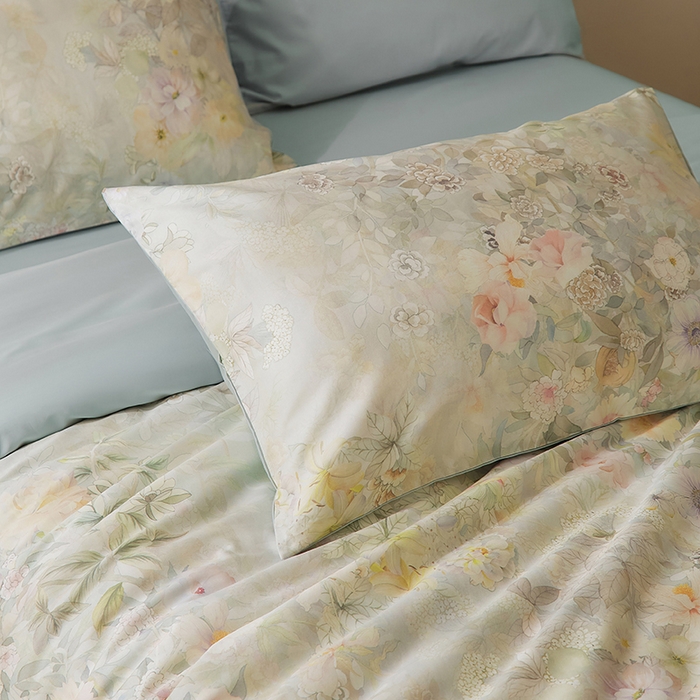 91家纺网 家纺一手货源 找家纺 欣宜家纺 2025新款60支长绒棉数码印花系列四件套 仟云灰