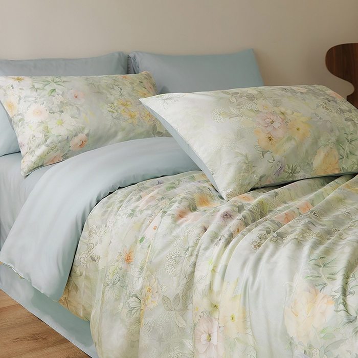 欣宜家纺 2025新款60支长绒棉数码印花系列四件套 仟云绿