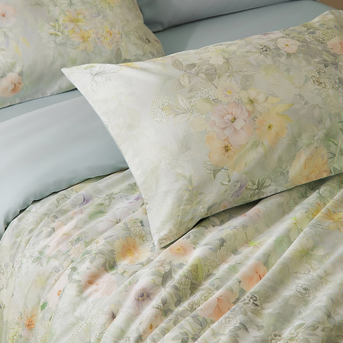 91家纺网 家纺一手货源 找家纺 欣宜家纺 2025新款60支长绒棉数码印花系列四件套 仟云绿