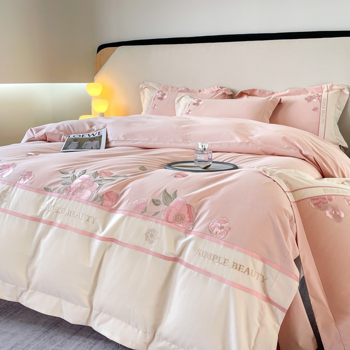 91家纺网 家纺一手货源 找家纺 欣宜家纺 2025新款纯棉全棉长绒棉磨毛不掉毛四件套高端礼盒-半亩花田系列 少女粉