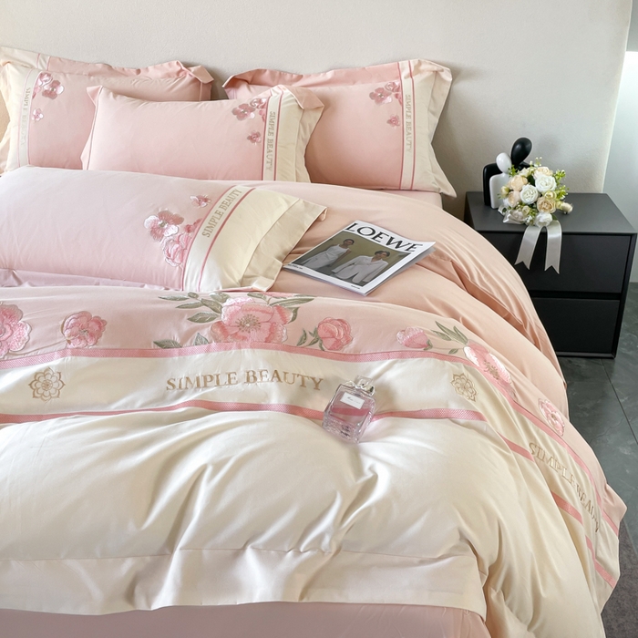 91家纺网 家纺一手货源 找家纺 欣宜家纺 2025新款纯棉全棉长绒棉磨毛不掉毛四件套高端礼盒-半亩花田系列 少女粉