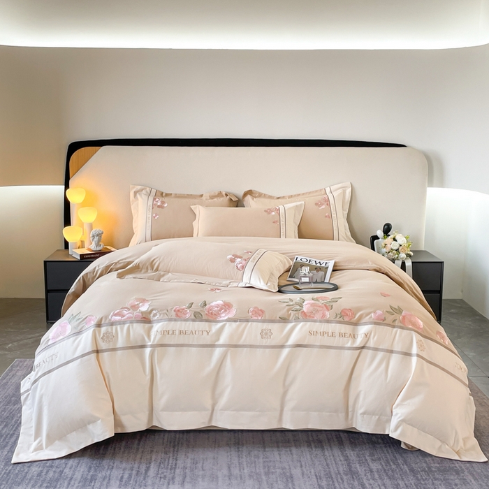 欣宜家纺 2025新款纯棉全棉长绒棉磨毛不掉毛四件套高端礼盒-半亩花田系列 香槟