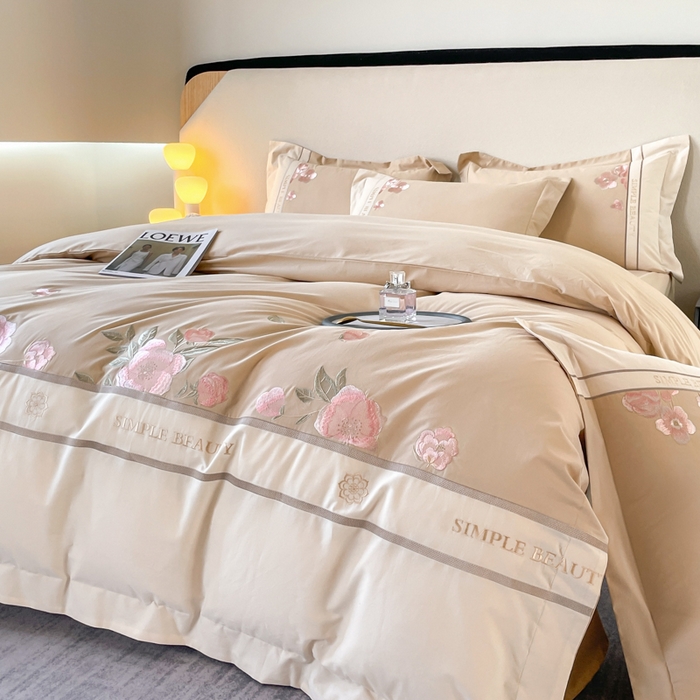 91家纺网 家纺一手货源 找家纺 欣宜家纺 2025新款纯棉全棉长绒棉磨毛不掉毛四件套高端礼盒-半亩花田系列 香槟