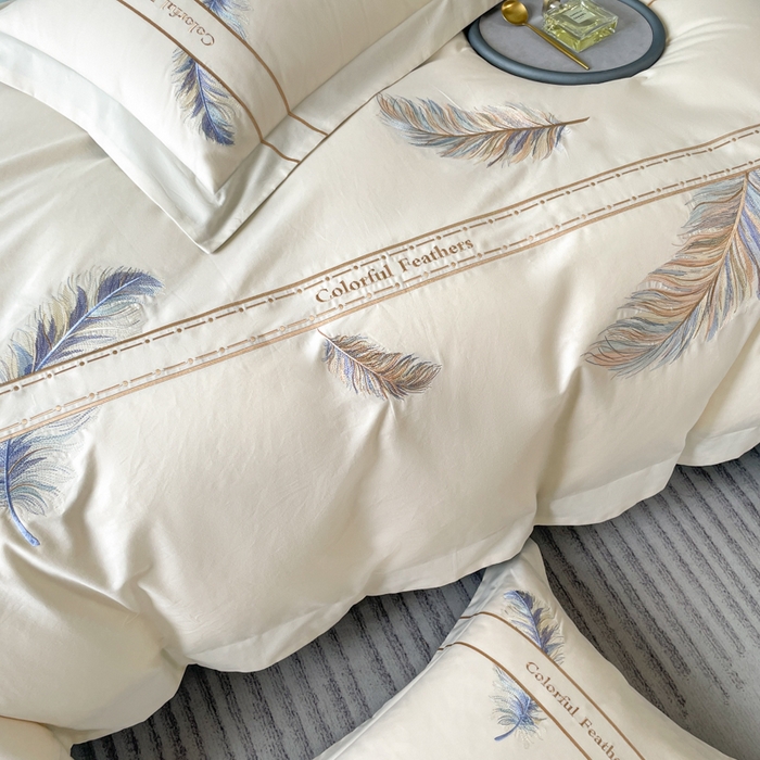 91家纺网 家纺一手货源 找家纺 欣宜家纺 2025新款纯棉全棉长绒棉磨毛不掉毛高端四件套羽翼系列带礼盒 白兰