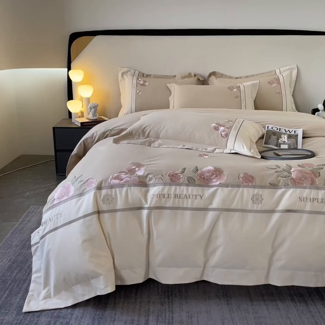 91家纺网 家纺一手货源 找家纺 欣宜家纺 2025新款纯棉全棉长绒棉磨毛不掉毛四件套高端礼盒-半亩花田系列 香槟