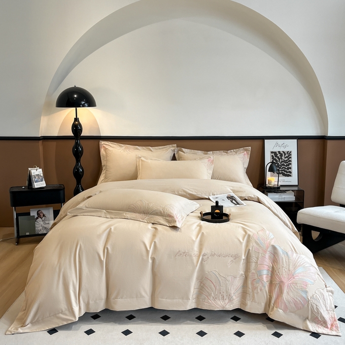 91家纺网 家纺一手货源 找家纺 欣宜家纺 2025新款纯棉全棉长绒棉磨毛四件套华尔兹系列 华尔兹-香槟