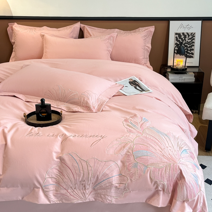 91家纺网 家纺一手货源 找家纺 欣宜家纺 2025新款纯棉全棉长绒棉磨毛四件套华尔兹系列 华尔兹-豆沙