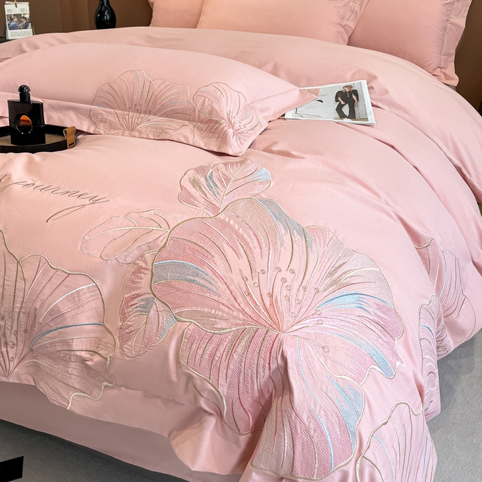 91家纺网 家纺一手货源 找家纺 欣宜家纺 2025新款纯棉全棉长绒棉磨毛四件套华尔兹系列 华尔兹-豆沙