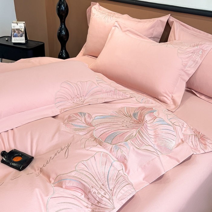 91家纺网 家纺一手货源 找家纺 欣宜家纺 2025新款纯棉全棉长绒棉磨毛四件套华尔兹系列 华尔兹-豆沙