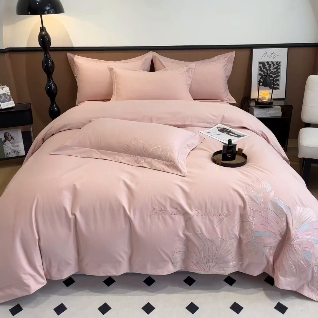 91家纺网 家纺一手货源 找家纺 欣宜家纺 2025新款纯棉全棉长绒棉磨毛四件套华尔兹系列 华尔兹-豆沙