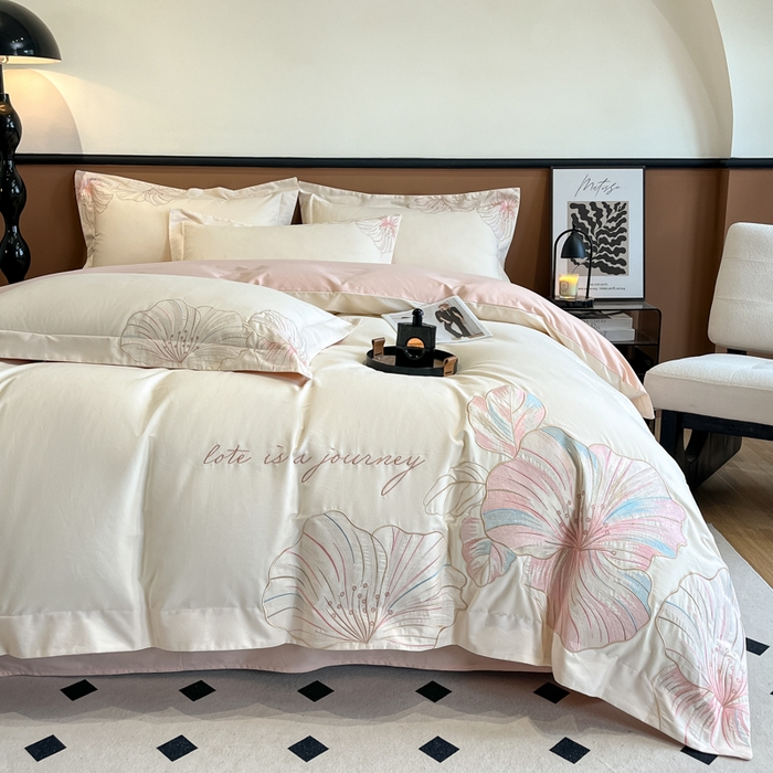 91家纺网 家纺一手货源 找家纺 欣宜家纺 2025新款纯棉全棉长绒棉磨毛四件套华尔兹系列 华尔兹-奶昔白