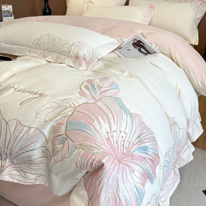 91家纺网 家纺一手货源 找家纺 欣宜家纺 2025新款纯棉全棉长绒棉磨毛四件套华尔兹系列 华尔兹-奶昔白