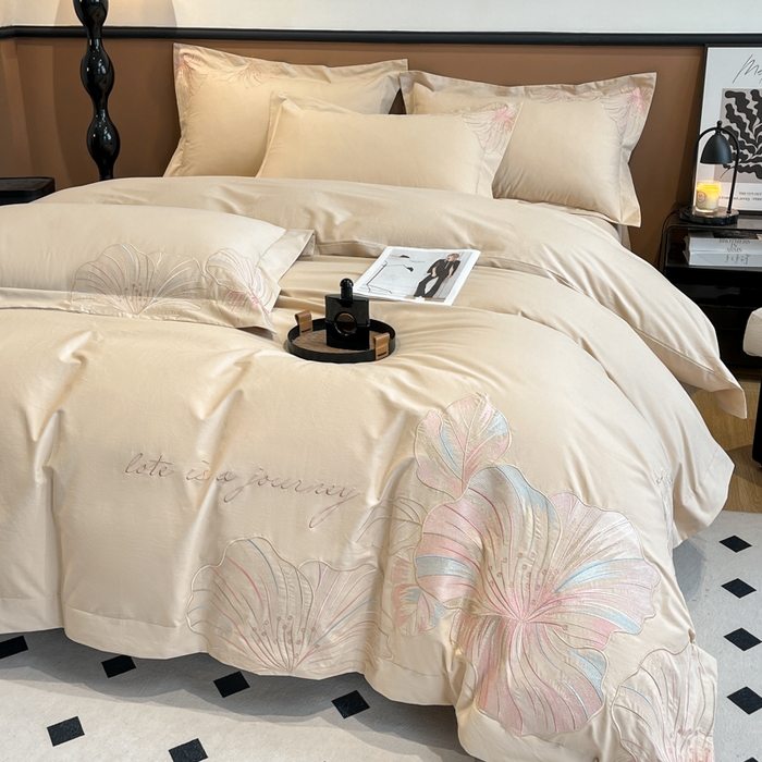 91家纺网 家纺一手货源 找家纺 欣宜家纺 2025新款纯棉全棉长绒棉磨毛四件套华尔兹系列 华尔兹-香槟