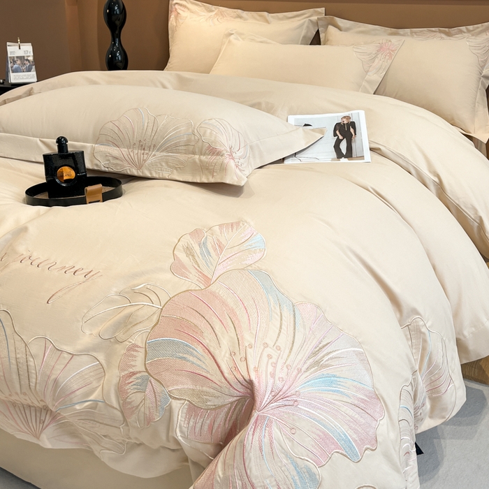 91家纺网 家纺一手货源 找家纺 欣宜家纺 2025新款纯棉全棉长绒棉磨毛四件套华尔兹系列 华尔兹-香槟