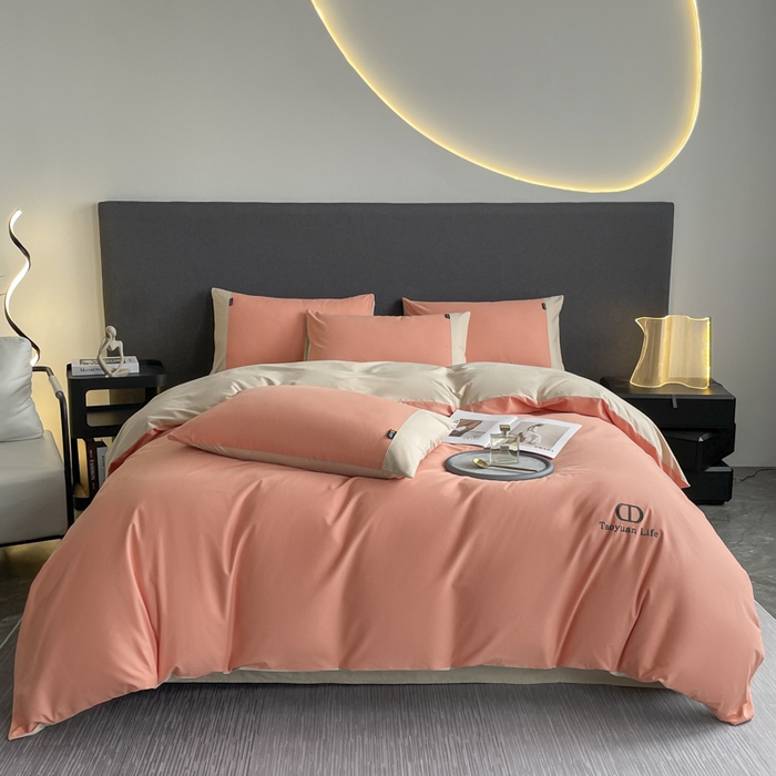 91家纺网 家纺一手货源 找家纺 欣宜家纺 2025新款纯棉全棉长绒棉磨毛刺绣绣花四件套 莫兰迪-爱玛橙