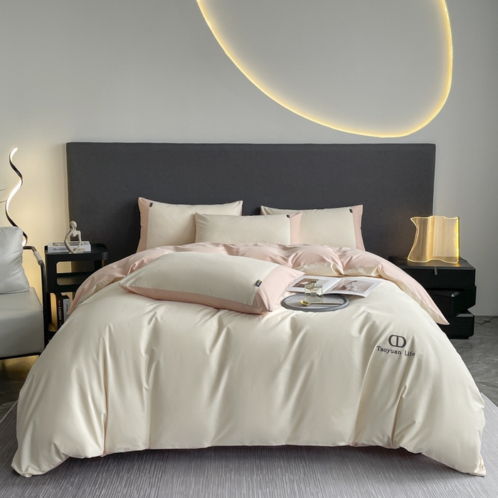 91家纺网 家纺一手货源 找家纺 欣宜家纺 2025新款纯棉全棉长绒棉磨毛刺绣绣花四件套 莫兰迪-白粉