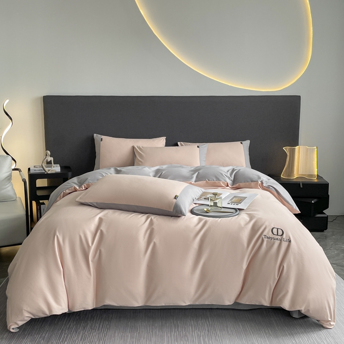 91家纺网 家纺一手货源 找家纺 欣宜家纺 2025新款纯棉全棉长绒棉磨毛刺绣绣花四件套 莫兰迪-少女粉