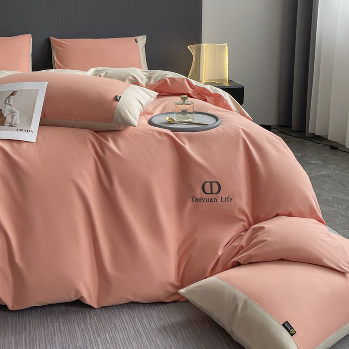 91家纺网 家纺一手货源 找家纺 欣宜家纺 2025新款纯棉全棉长绒棉磨毛刺绣绣花四件套 莫兰迪-爱玛橙