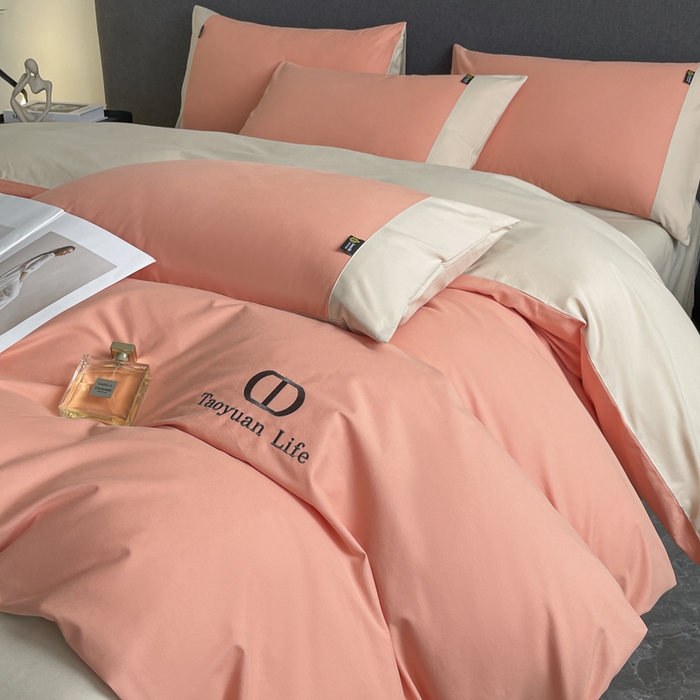 91家纺网 家纺一手货源 找家纺 欣宜家纺 2025新款纯棉全棉长绒棉磨毛刺绣绣花四件套 莫兰迪-爱玛橙