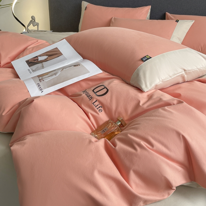 91家纺网 家纺一手货源 找家纺 欣宜家纺 2025新款纯棉全棉长绒棉磨毛刺绣绣花四件套 莫兰迪-爱玛橙