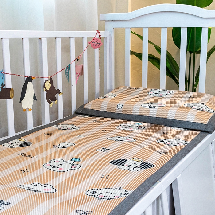 91家纺网 家纺一手货源 找家纺 欣宜家纺 2025新款儿童冰藤席幼儿园午睡席子凉席枕套可定制任意尺寸 动物乐园