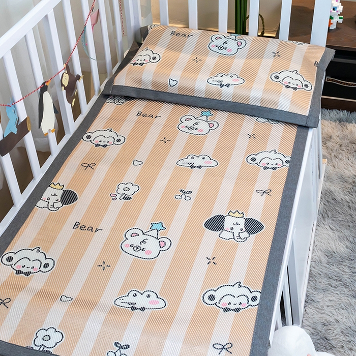 91家纺网 家纺一手货源 找家纺 欣宜家纺 2025新款儿童冰藤席幼儿园午睡席子凉席枕套可定制任意尺寸 动物乐园